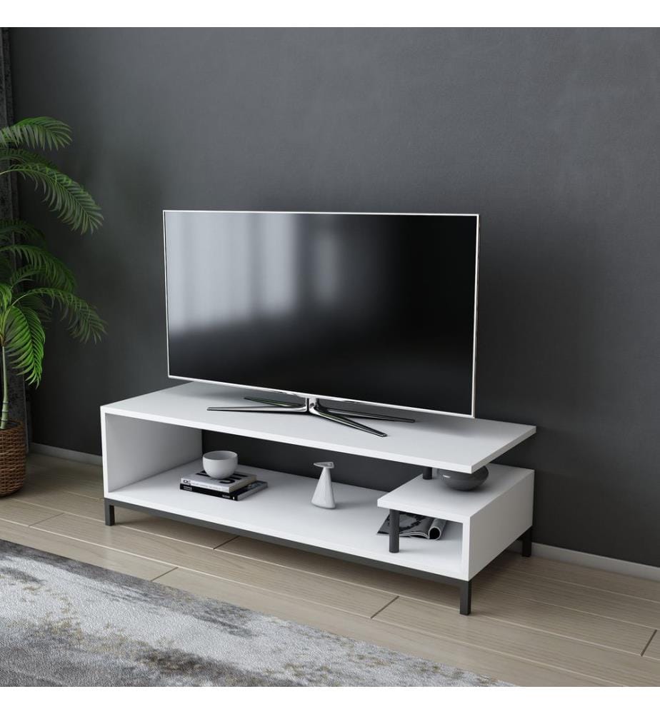 Nero, Bianco, Armadi Tv, 37.6X120X44,6 cm, Piastra Di Particelle Con Rivestimento A Base Di Melamina