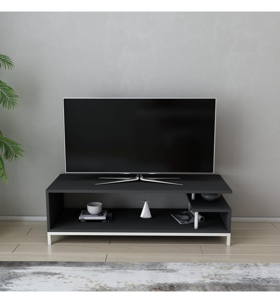 Bianco, Antracite, Armadi Tv, 37.6X120X44,6 cm, Piastra Di Particelle Rivestita Con Melamina