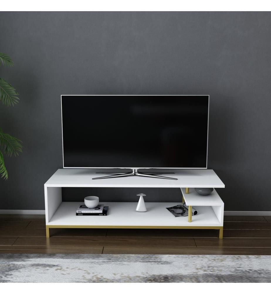 Oro, Bianco, Armadi Tv, 37.6X120X44,6 cm, Piastra Di Particelle Con Rivestimento Melamina