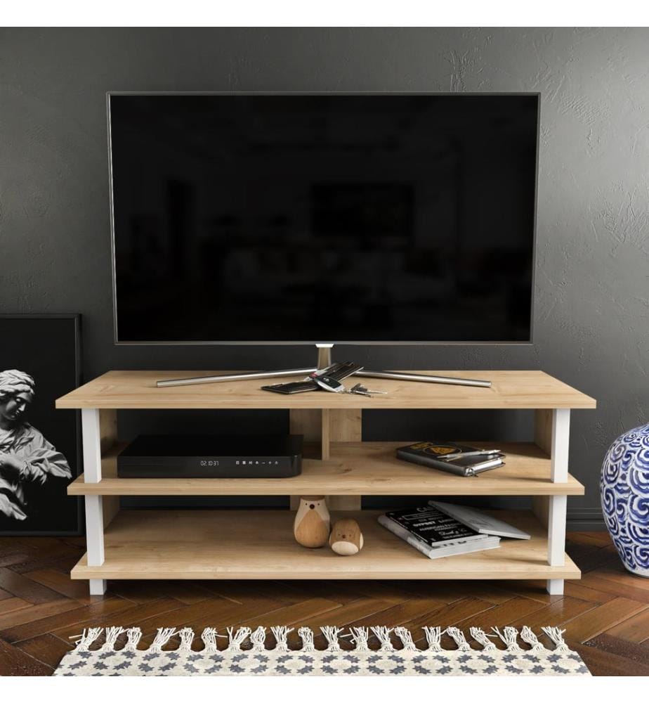 Bianco, Quercia, Armadi Tv, 47.4X120X44,6 cm, Piastra Di Particelle Rivestita Con Melamina