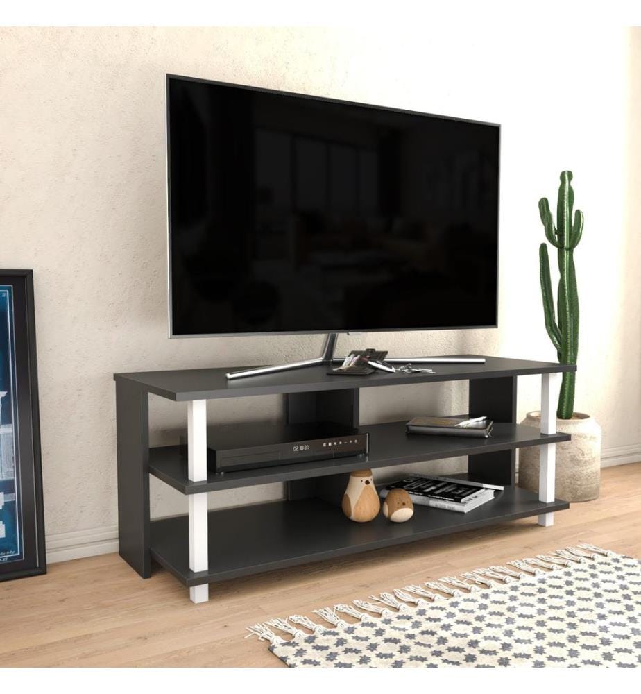 Weiss,Anthrazit, Tv Schränke, 47,4X120X44,6 cm, Melaminbeschichtete Partikelplatte