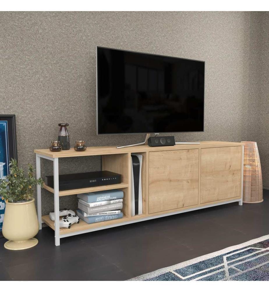 Bianco, Quercia, Armadi Tv, 50.8X160X35,3 cm, Piastra Di Particelle Rivestita Di Melamina