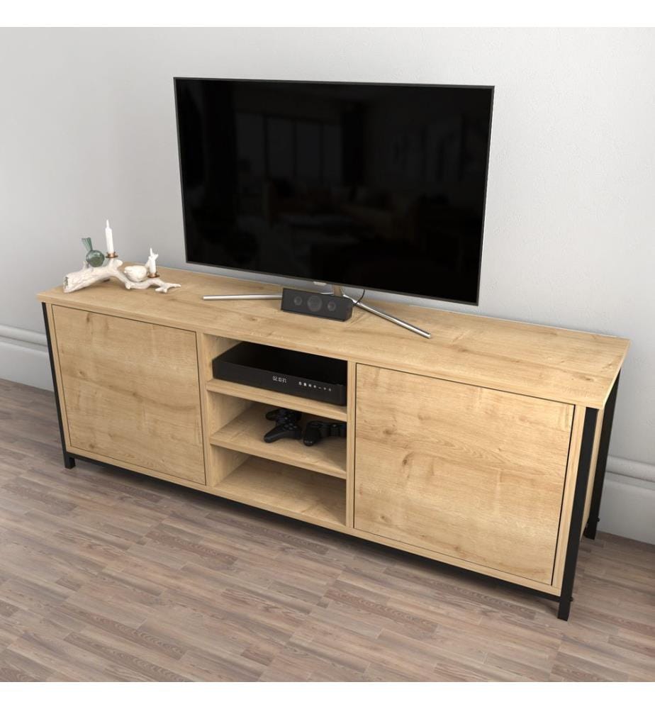 Eichenfarbig,Schwarz, Tv Schränke, 50,8X140X35,3 cm, Melaminbeschichtete Partikelplatte