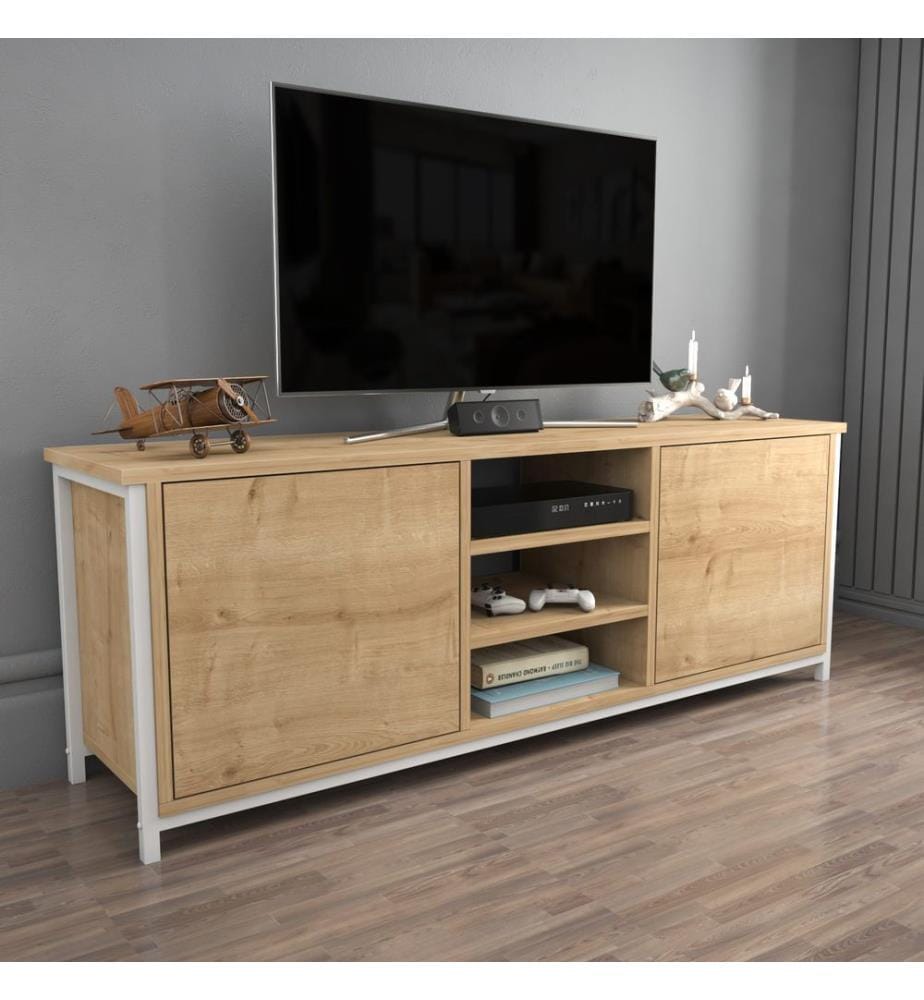 Bianco, Quercia, Mobili Tv, 50.8X140X35,3 cm, Piastra Di Particelle Rivestita Di Melamina