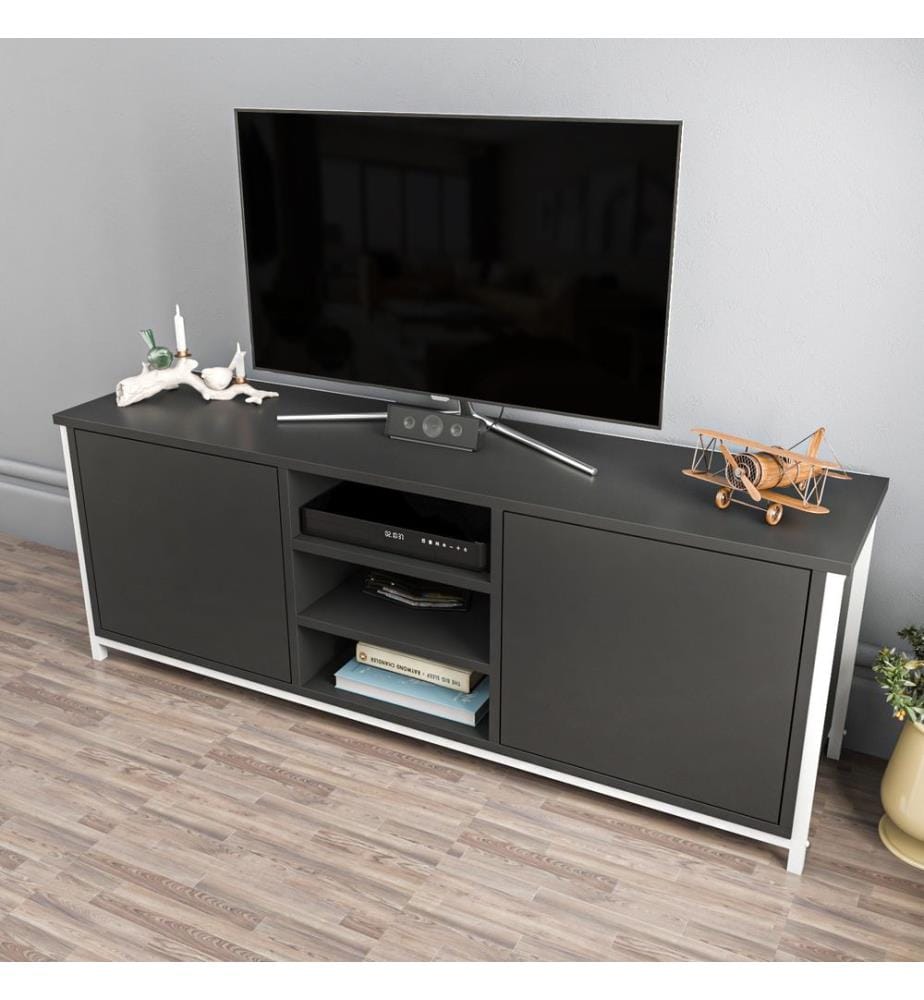 Bianco, Antracite, Mobili Tv, 50.8X140X35,3 cm, Piastra Di Particelle Rivestita Con Melamina