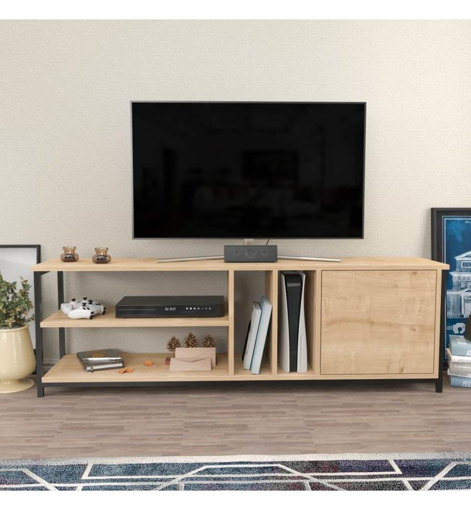 Black, Oak, Armadi Tv, 50.8X140X35,3 cm, Piastra Di Particelle Con Rivestimento Melamina