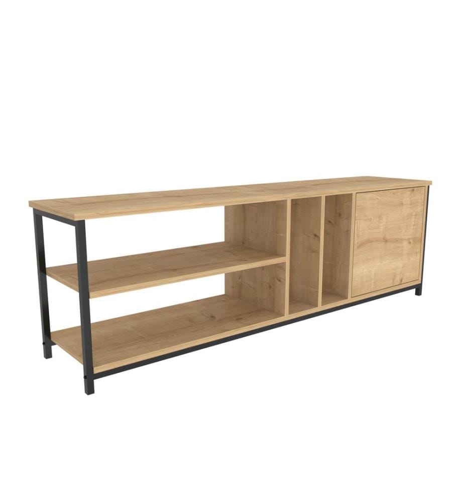 Black, Oak, Armadi Tv, 50.8X140X35,3 cm, Piastra Di Particelle Con Rivestimento Melamina