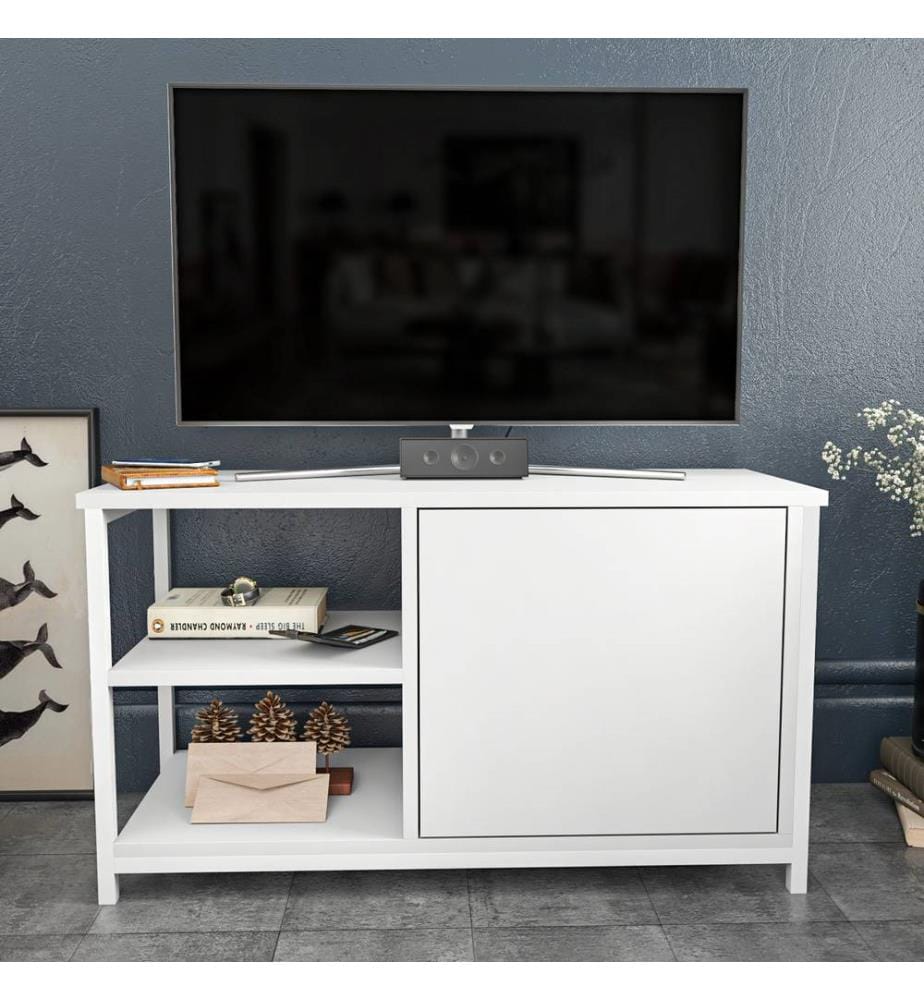 Bianco, Armadi Tv, 50.899.6X35,3 cm, Piastra Di Particelle Rivestita Di Melamina