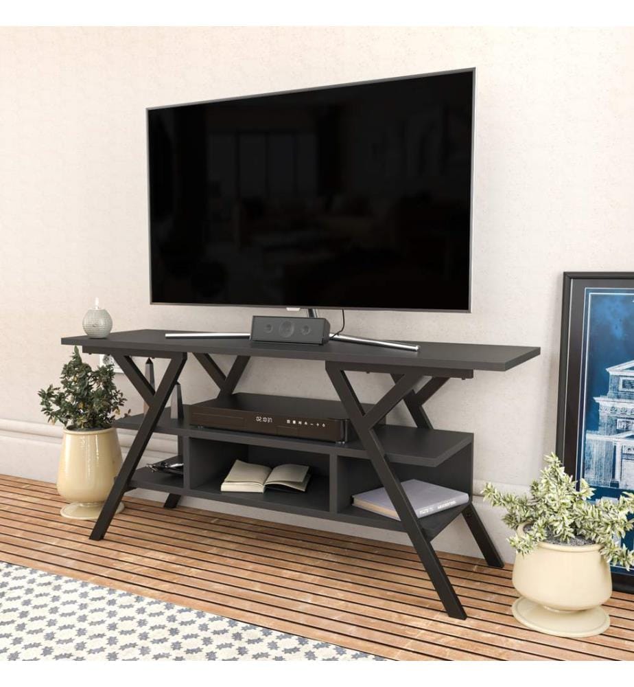 Nero, Armadi Tv, 55X120X35 cm, Piastra Di Particelle Con Rivestimento A Melamina