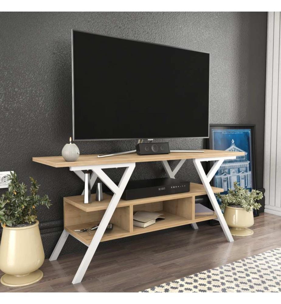 Weiss,Eiche, Tv Schränke, 55X120X35 cm, Melaminbeschichtete Partikelplatte