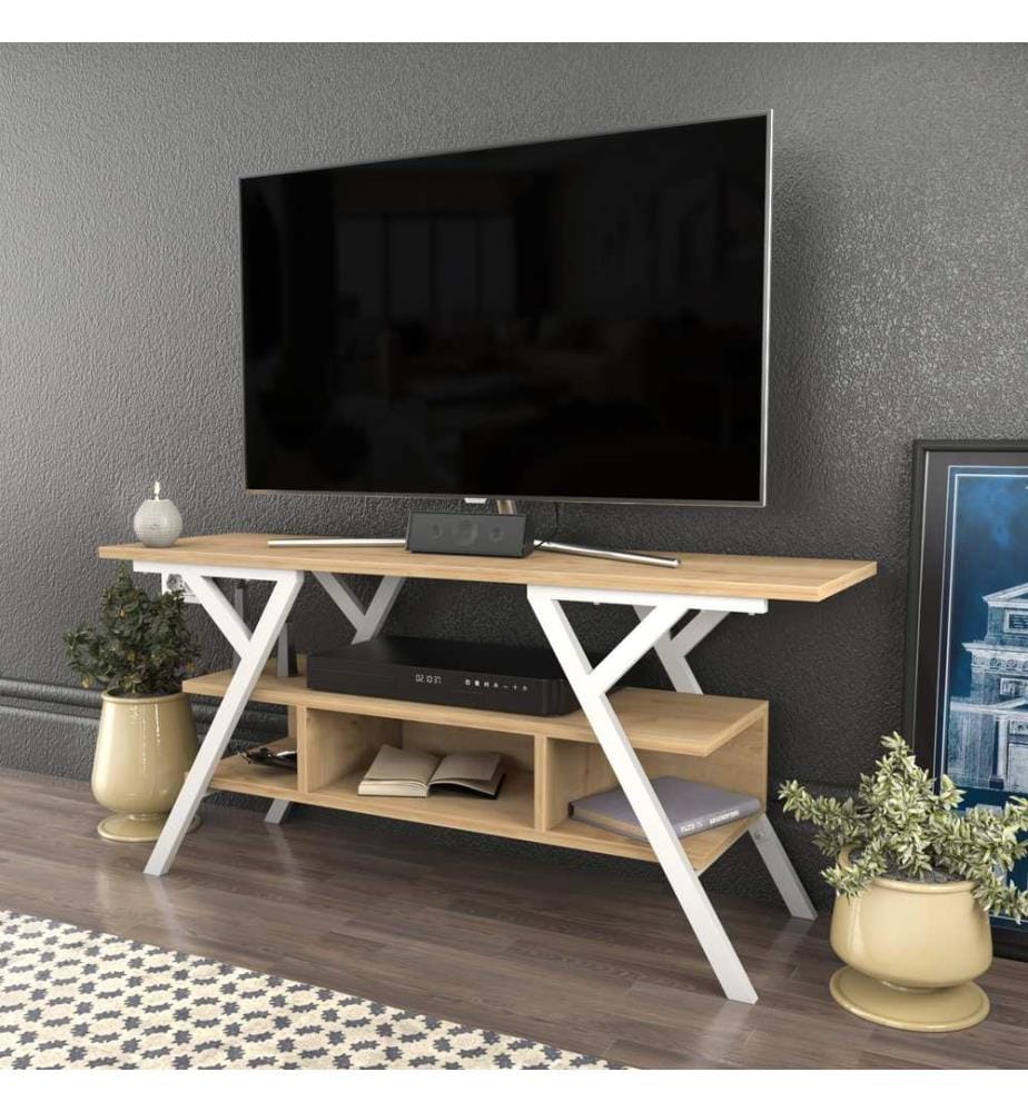 Weiss,Eiche, Tv Schränke, 55X120X35 cm, Melaminbeschichtete Partikelplatte