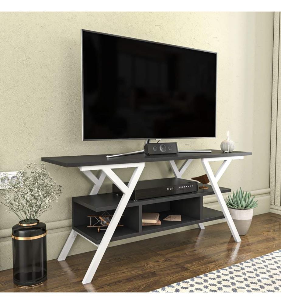 TV Stand, WhiteAnthracite, Melamine Coated Particle Board