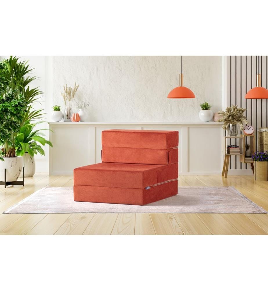 Canapé-lit 1 place, orange, housse : 100 % TISSU SOLVE