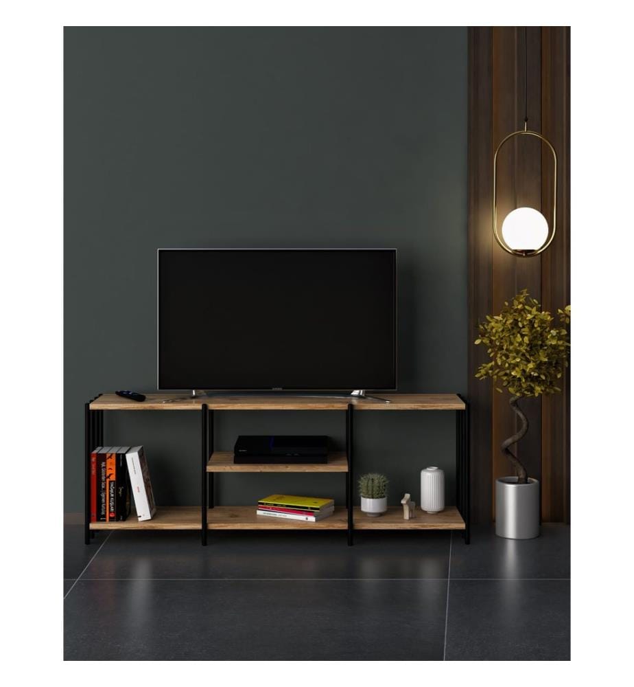 Nero, Armadi Tv, 46X124X26 cm, Piastra Di Particelle Con Rivestimento A Melamina