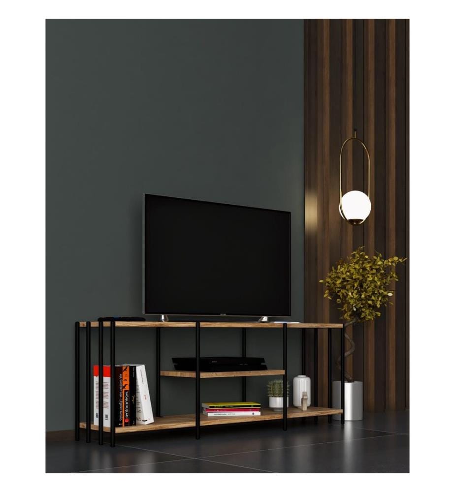 Nero, Armadi Tv, 46X124X26 cm, Piastra Di Particelle Con Rivestimento A Melamina
