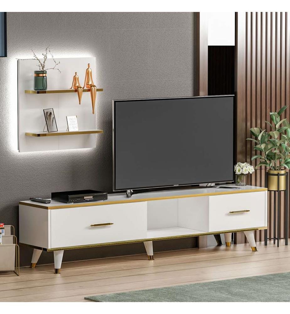 Bianco, Quercia, Armadi Tv, 43.6X180X35 cm, Piastra Di Particelle Con Rivestimento Melamina