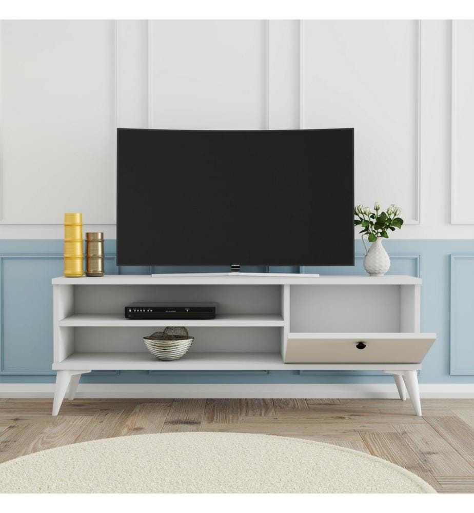Bianco, Armadi Tv, 15X120X29,5 cm, Piastra Di Particelle Rivestita Con Melamina