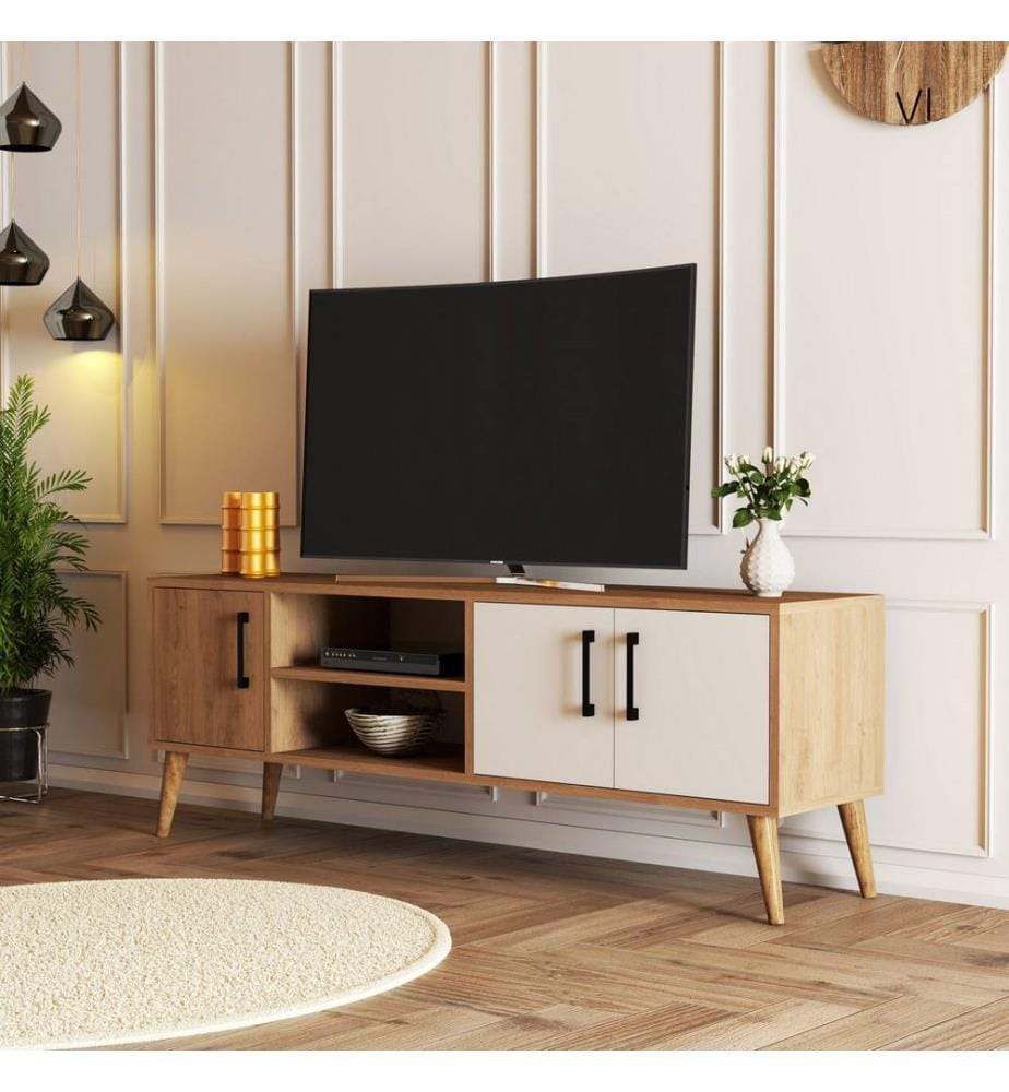 Color Quercia, Bianco, Armadi Tv, 52X150X34 cm, Piastra Di Particelle Rivestita Con Melamina