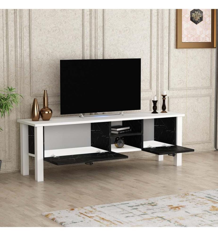 Supporto Tv, Bianco Piastra Di Particelle Neri, Melamina