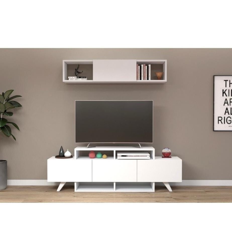 Meuble TV, blanc, panneau de particules mélaminé