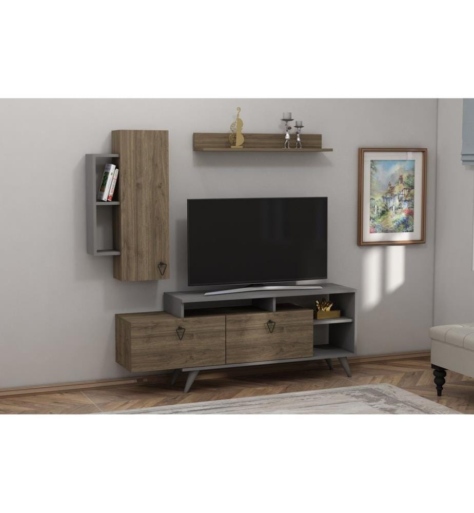 Meuble TV, Noyer, Anthracite, Panneau de particules mélaminé