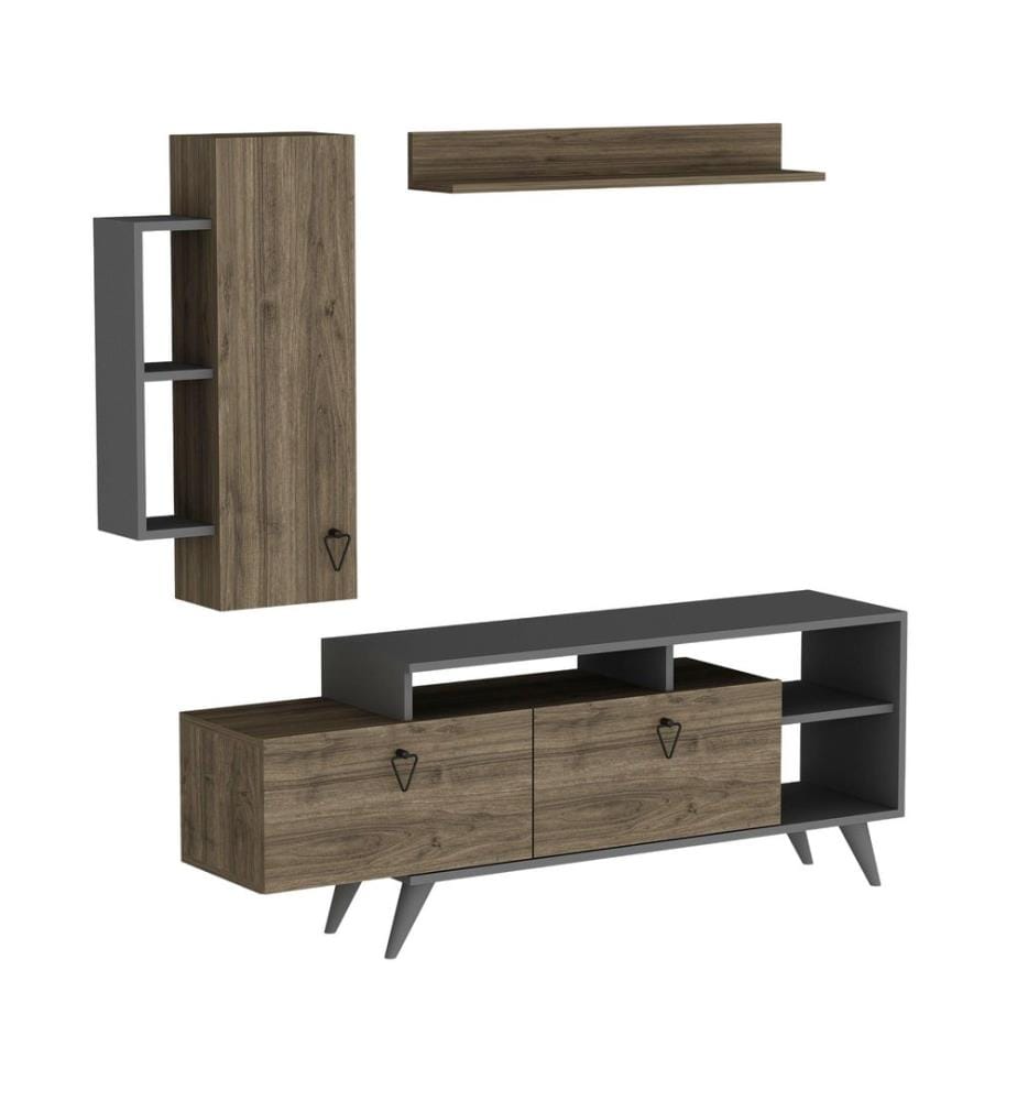 Meuble TV, Noyer, Anthracite, Panneau de particules mélaminé