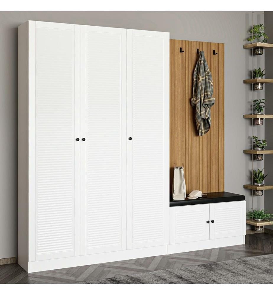 Hall Stand, White, Melamine Coated Particle Board