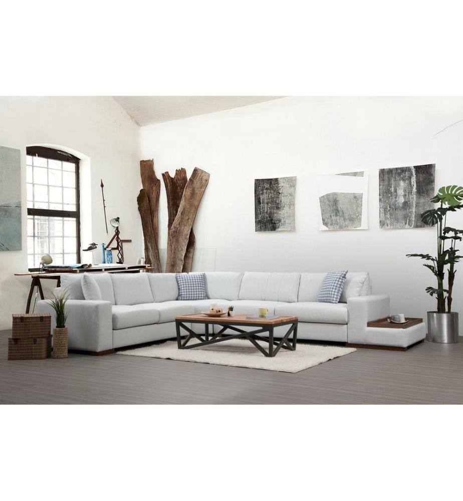 Corner Sofa, Beige, Beech Wood / Chipboard Frame, Polyester Fabric