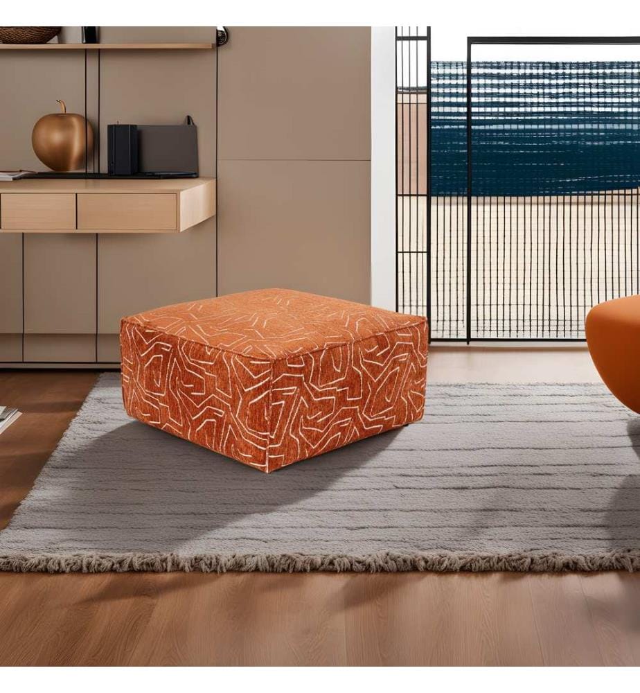 Pouf, orange, structure : 100% Charme, tissu : 100% Linen