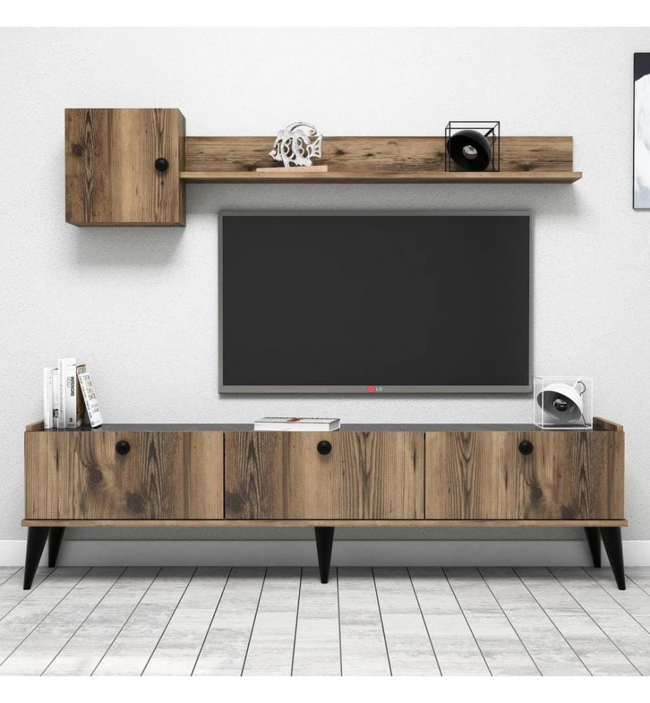 TV Unit, WalnutMarble, Melamine Coated Particle Board