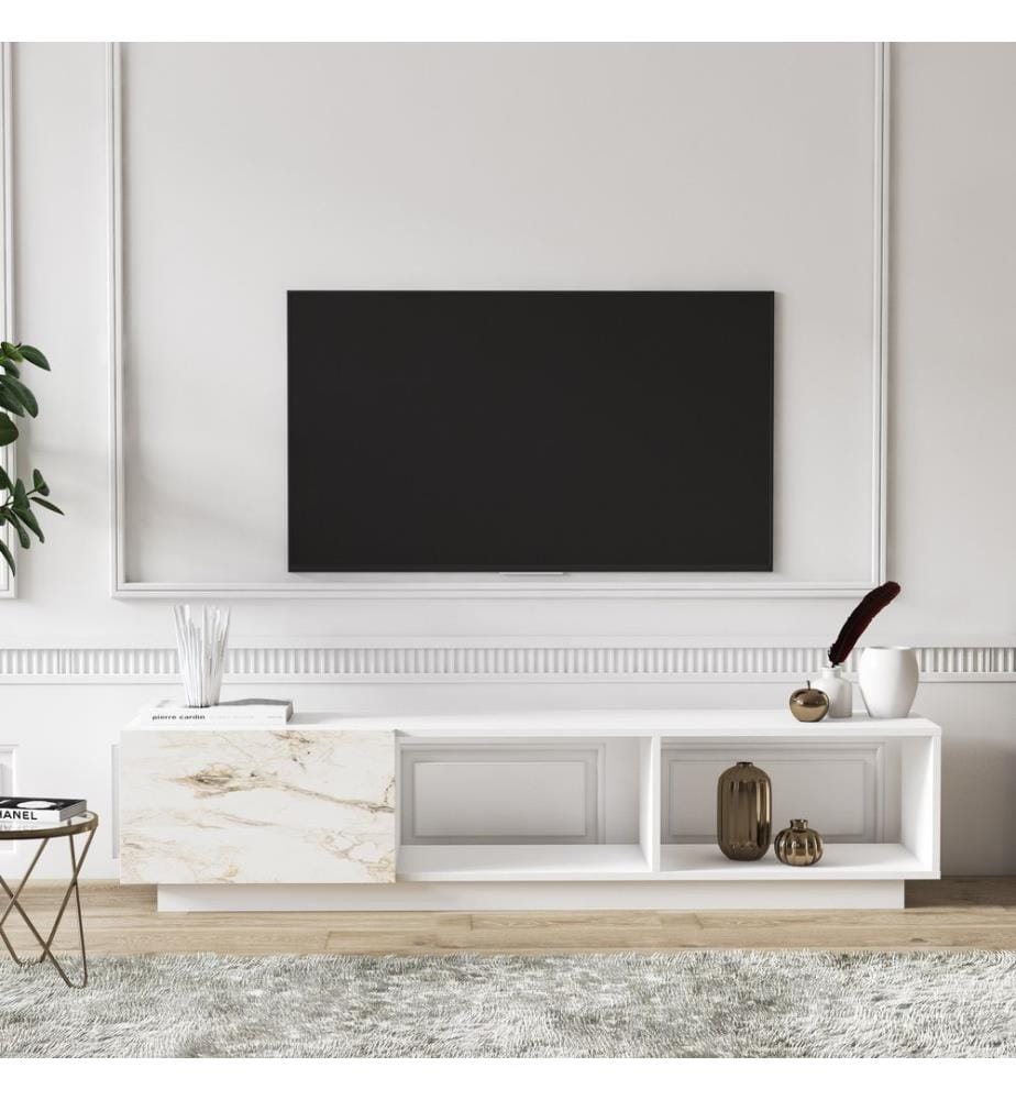 Bianco, Armadi Tv, 41.4X180X37 cm, Piastra Di Particelle Con Rivestimento Melamina