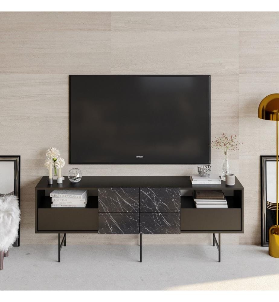 Nero, Armadi Tv, 64.7X180X37,1 cm, Piastra Di Particelle Con Rivestimento