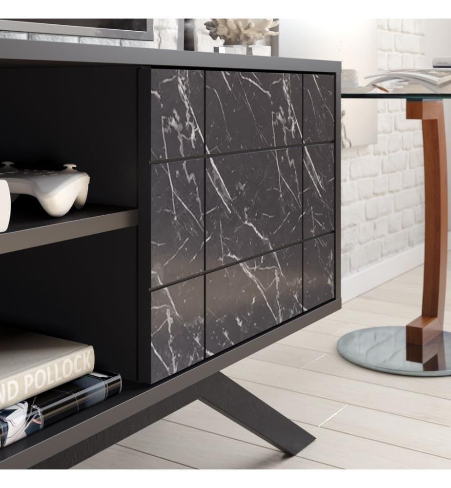 Nero, Armadi Tv, 38.6X130X58,6 cm, Piastra Di Particelle Rivestita Con Melamina