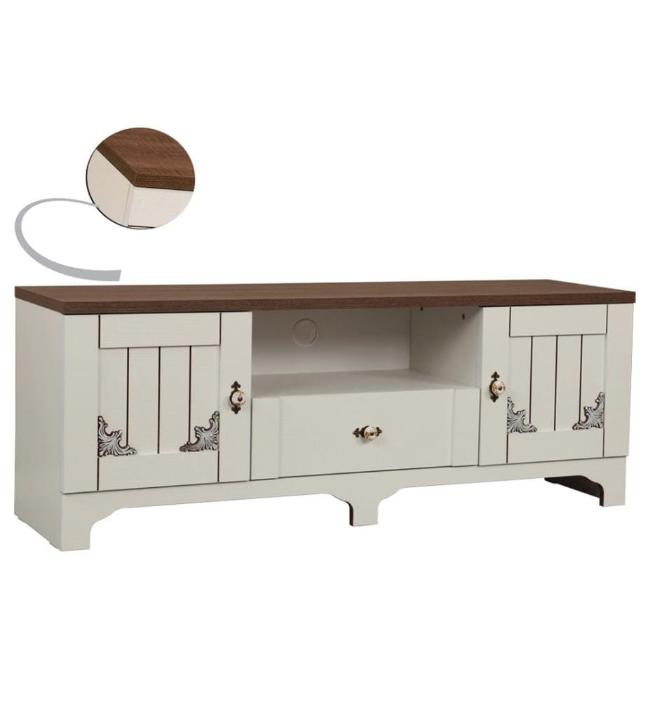 Meuble TV, Blanc, Marron, Panneau de particules mélaminé