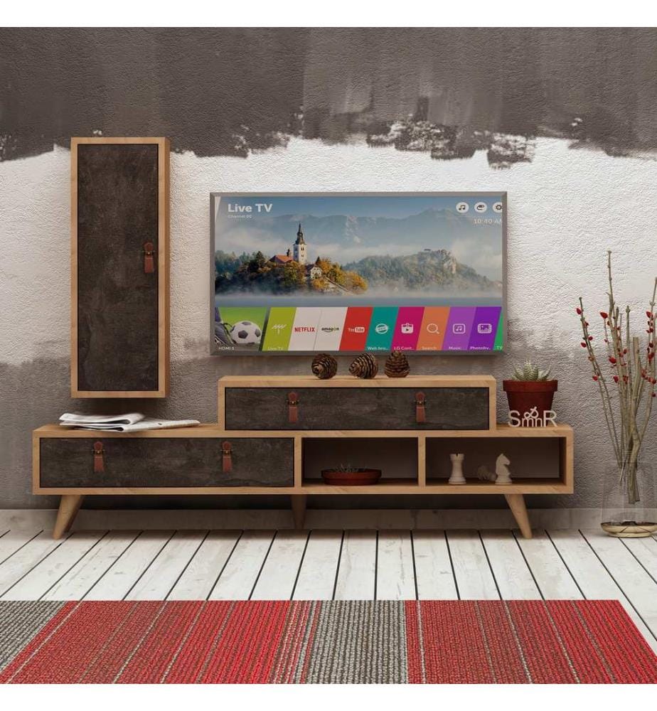 Quercia, Armadi Tv, 70X30X25 cm, Piastra Di Particelle Con Rivestimento Melamina