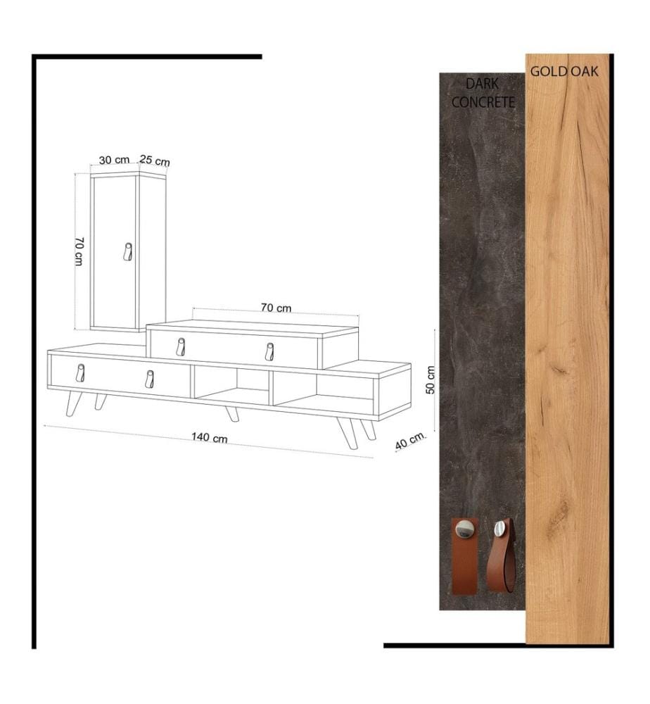 Quercia, Armadi Tv, 70X30X25 cm, Piastra Di Particelle Con Rivestimento Melamina