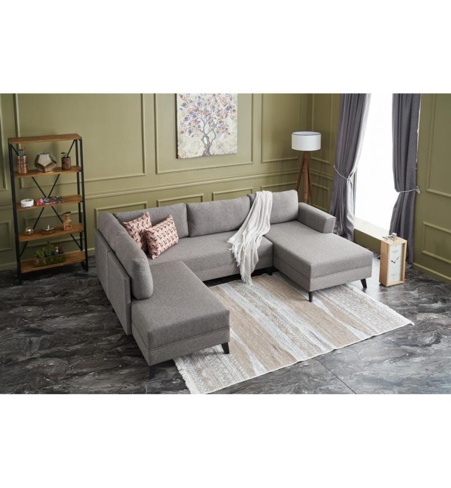 Corner Sofa-Bed, Brown, Fir Timber Frame, 50% Polyester / 50% Linen Fabric