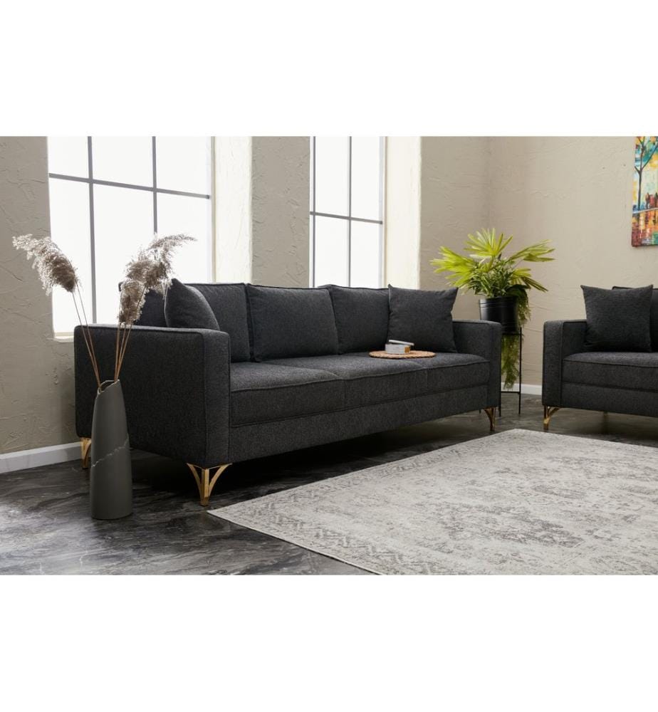 3-Seat Sofa, AnthraciteGold, Beech Wood Frame, Polyester Fabric