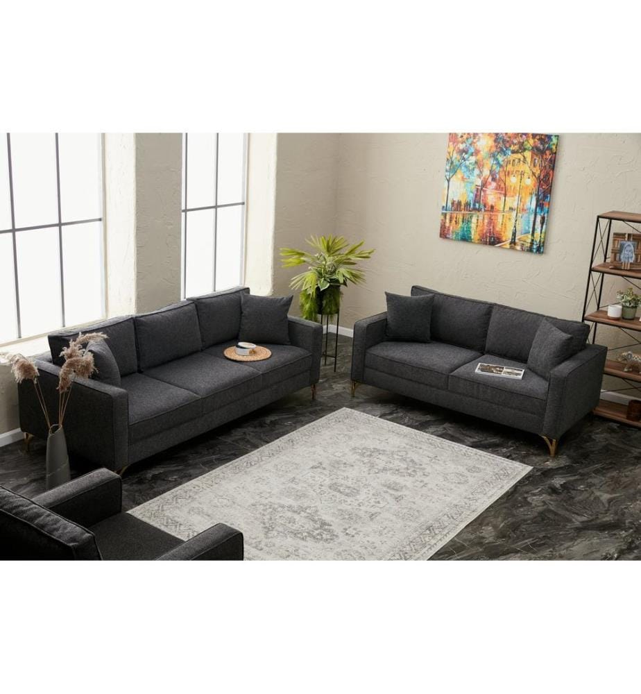 3-Seat Sofa, AnthraciteGold, Beech Wood Frame, Polyester Fabric