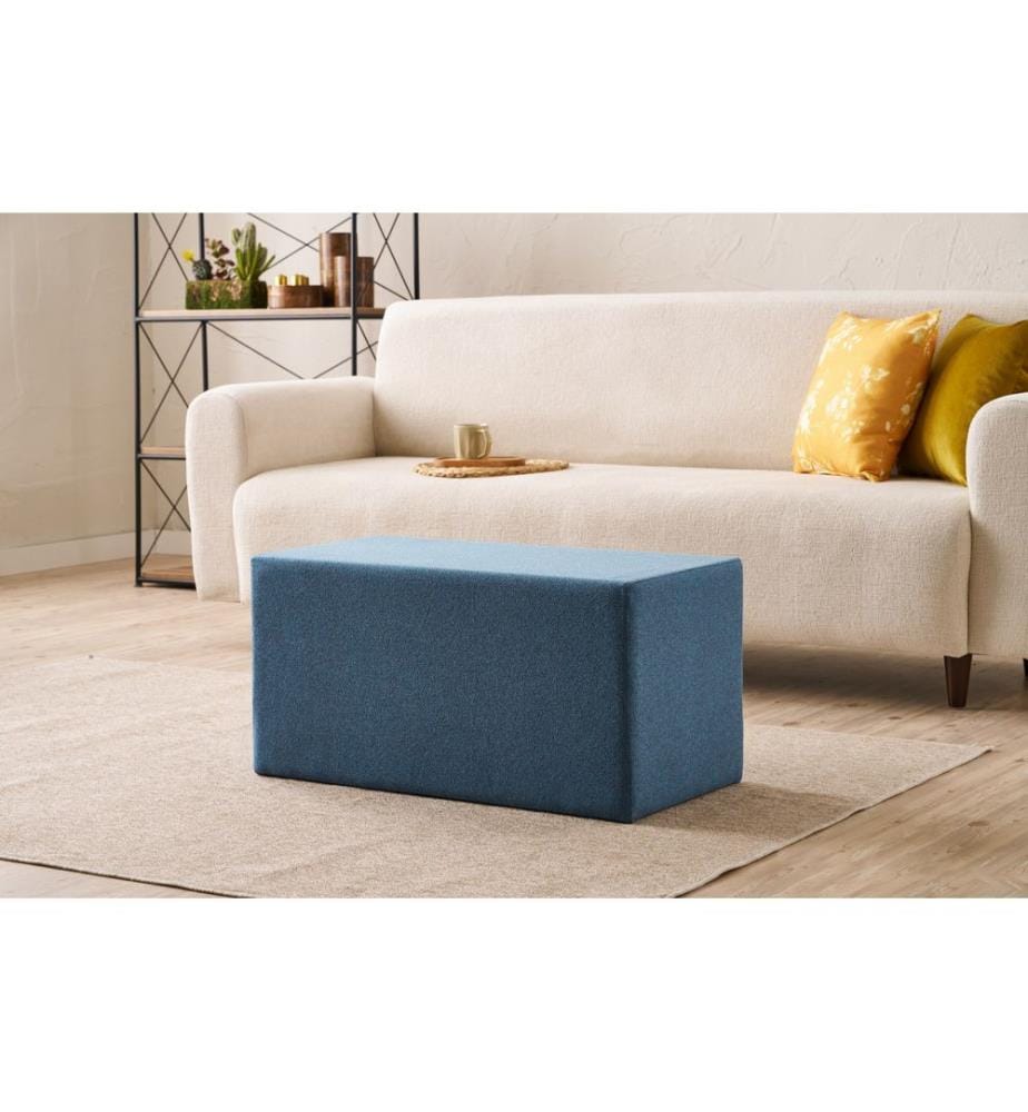 Pouf, bleu, structure : BOIS, tissu : 50 % COTON / 50 % POLYESTER