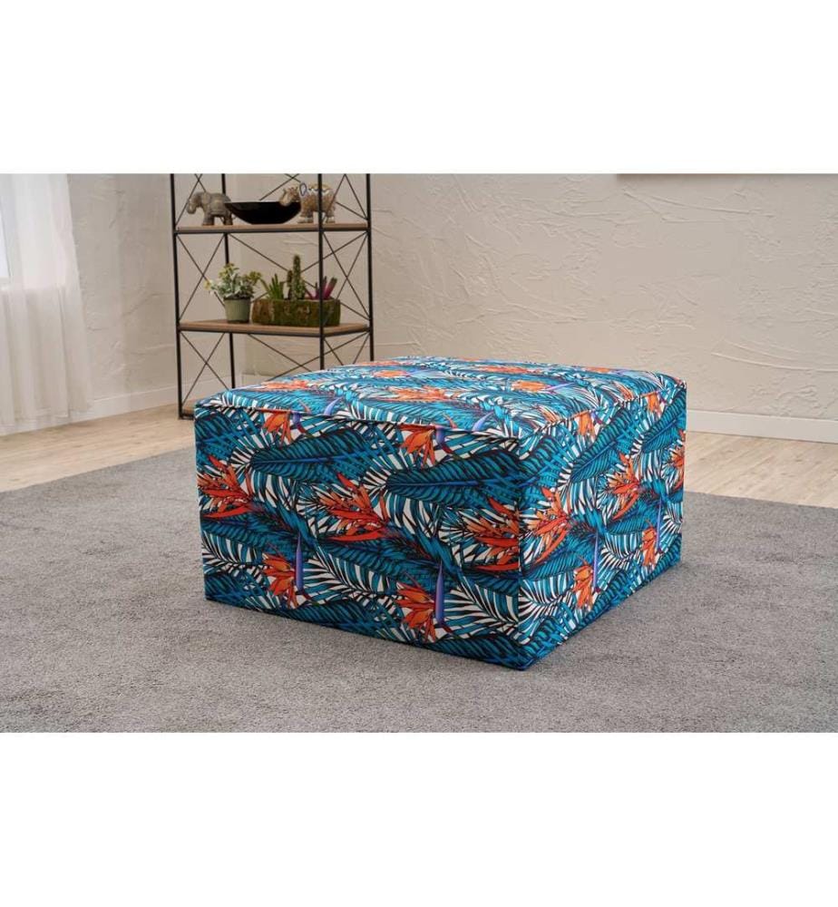 Pouf, bleu, structure : BOIS, tissu : 50 % COTON / 50 % POLYESTER