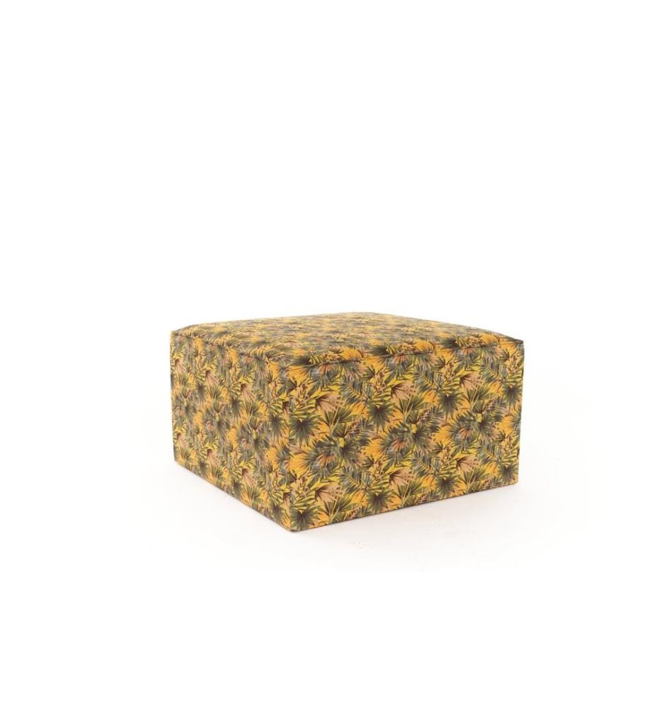 Pouf, jaune, structure : BOIS, tissu : 50 % COTON / 50 % POLYESTER