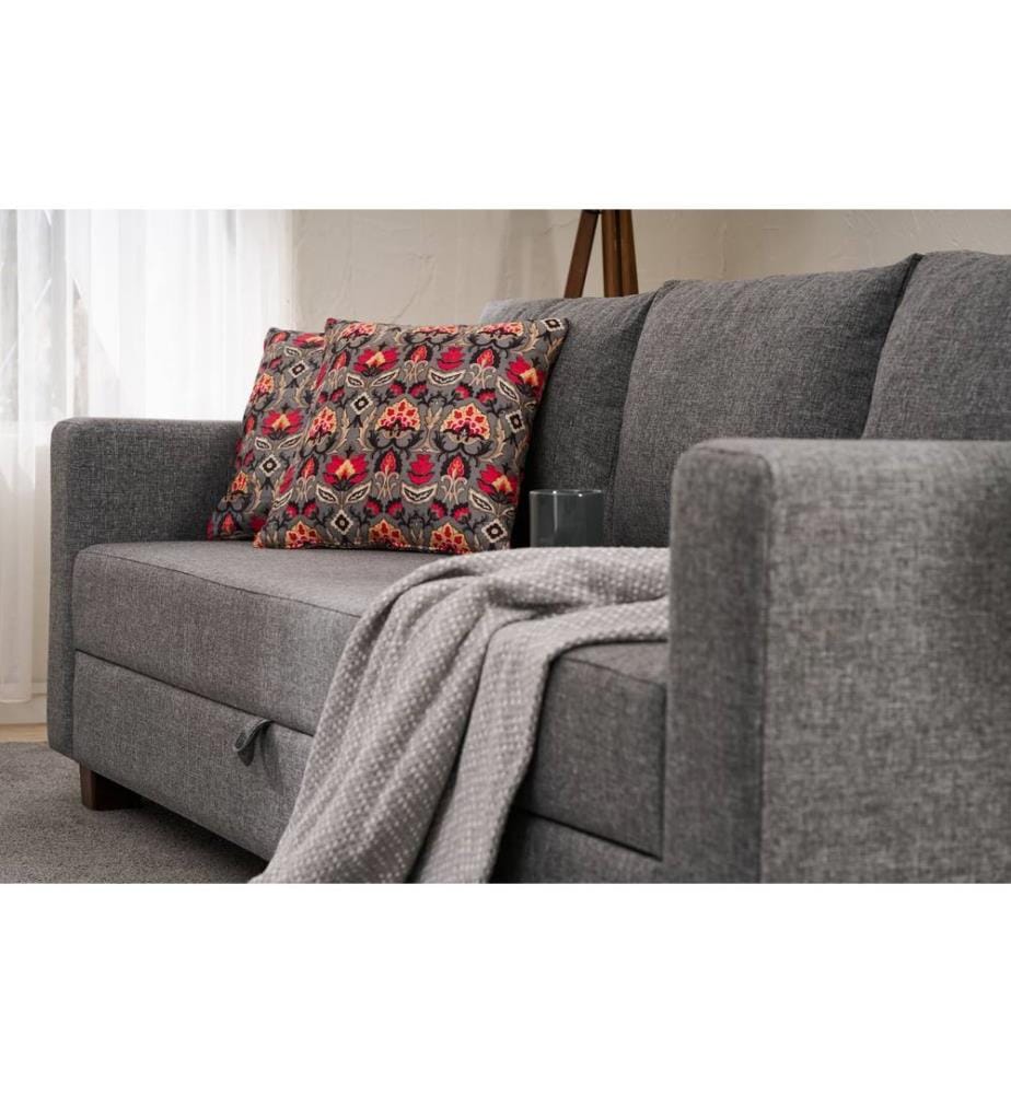3-Seat Sofa-Bed, Grey, Frame: WOODEN / MDF / PARTICLE BOARD, Fabric: 100% POLYESTER, Plastic Legs