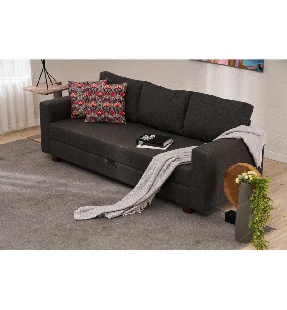 Anthrazit, Rahmen: HOLZ / MDF / SPANPLATTE, Stoff: 100 % POLYESTER, Kunststoffbeine, 3-Sitzer-Schlafsofa