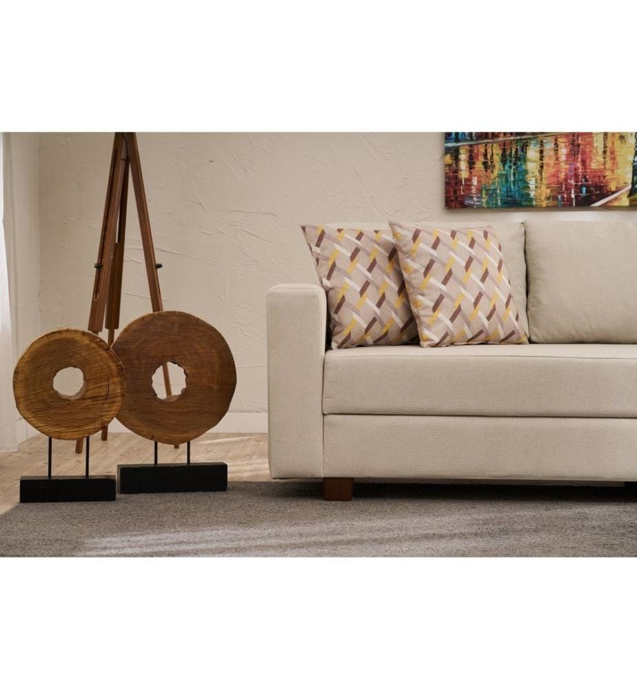 Divano letto 3 posti, crema, struttura: LEGNO / MDF / AGGREGATO, tessuto: 100% POLIESTERE, gambe in plastica