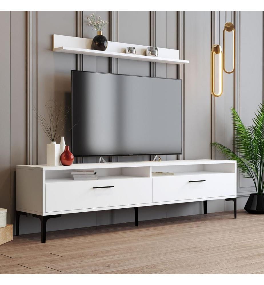 Bianco, Armadi Tv, 47X180X35 cm, Piastra Di Particelle Con Rivestimento Melamina