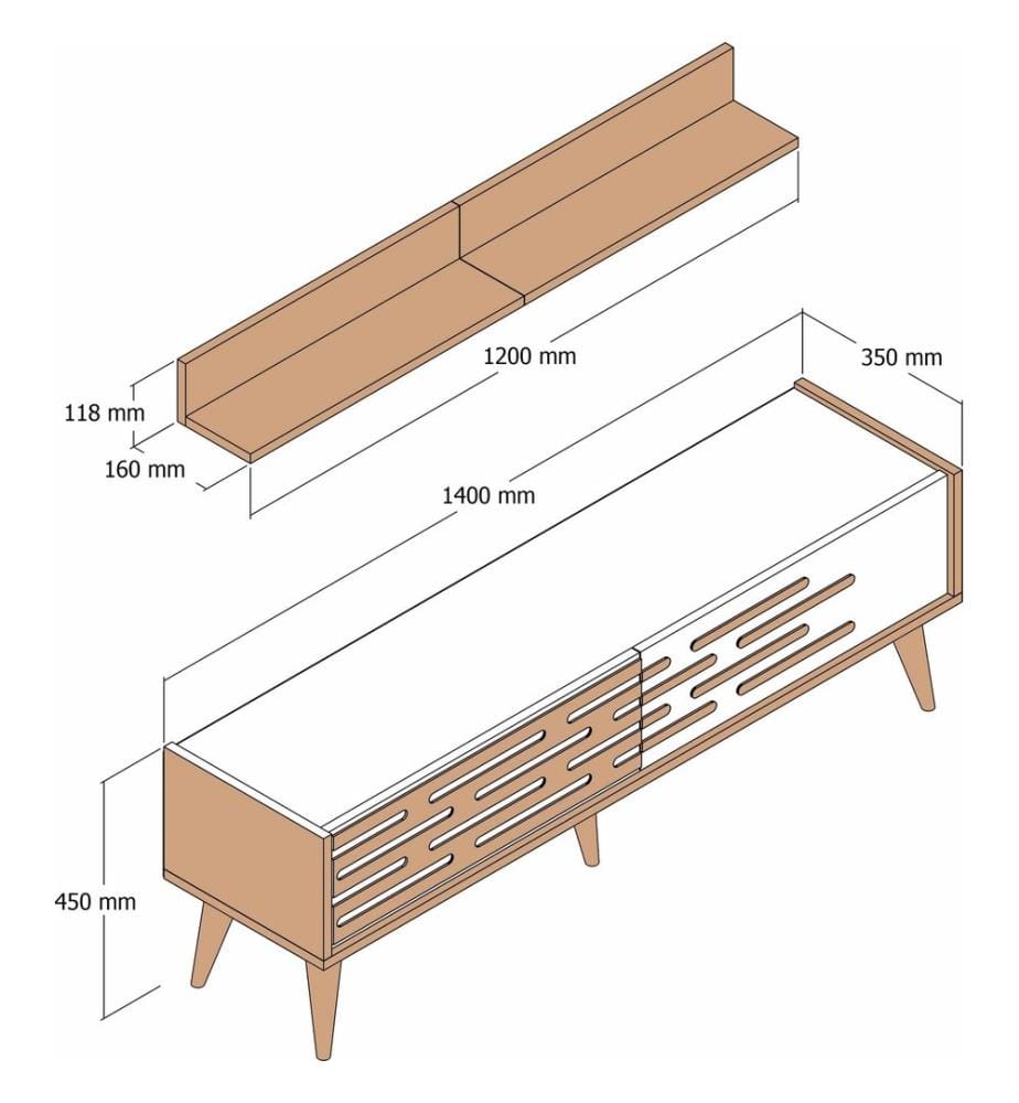 TV Unit, Walnut, Melamine Coated Particle Board