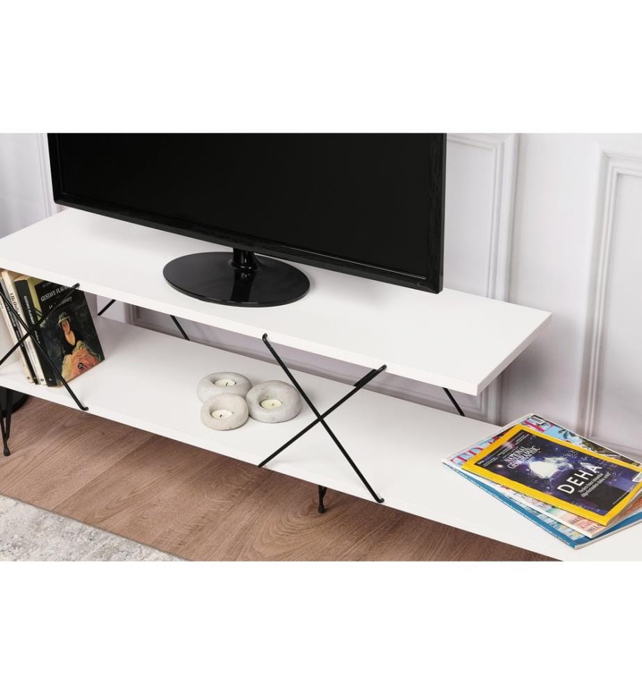 TV Stand, White, Melamine Coated Particle Board