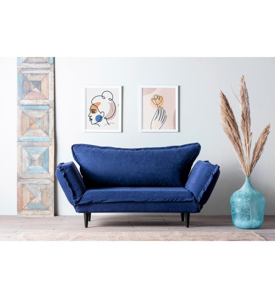 Marine, Bleu, Canapé Lit, Cadre , Jambes: Cadre Métallique , Jambes En Bois