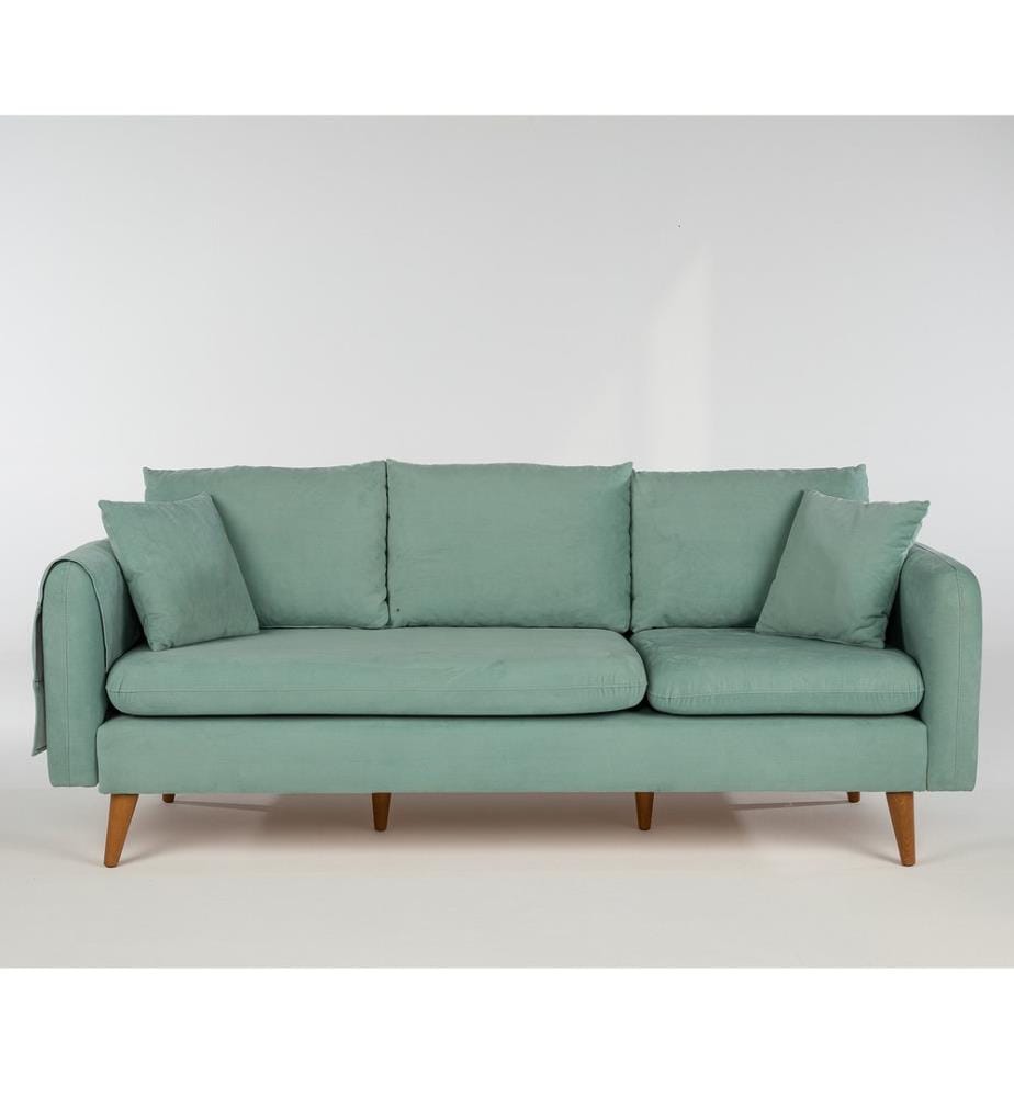 3-Seat Sofa, Sea Green, Pine Wood Frame, Knit Fabric Fabric